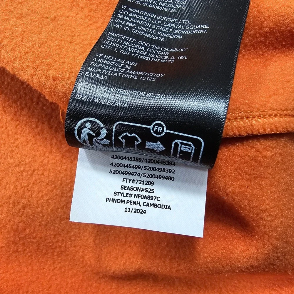The North Face Crest Full Zip Jacket Mens XL Orange Black Fleece Hiking Active